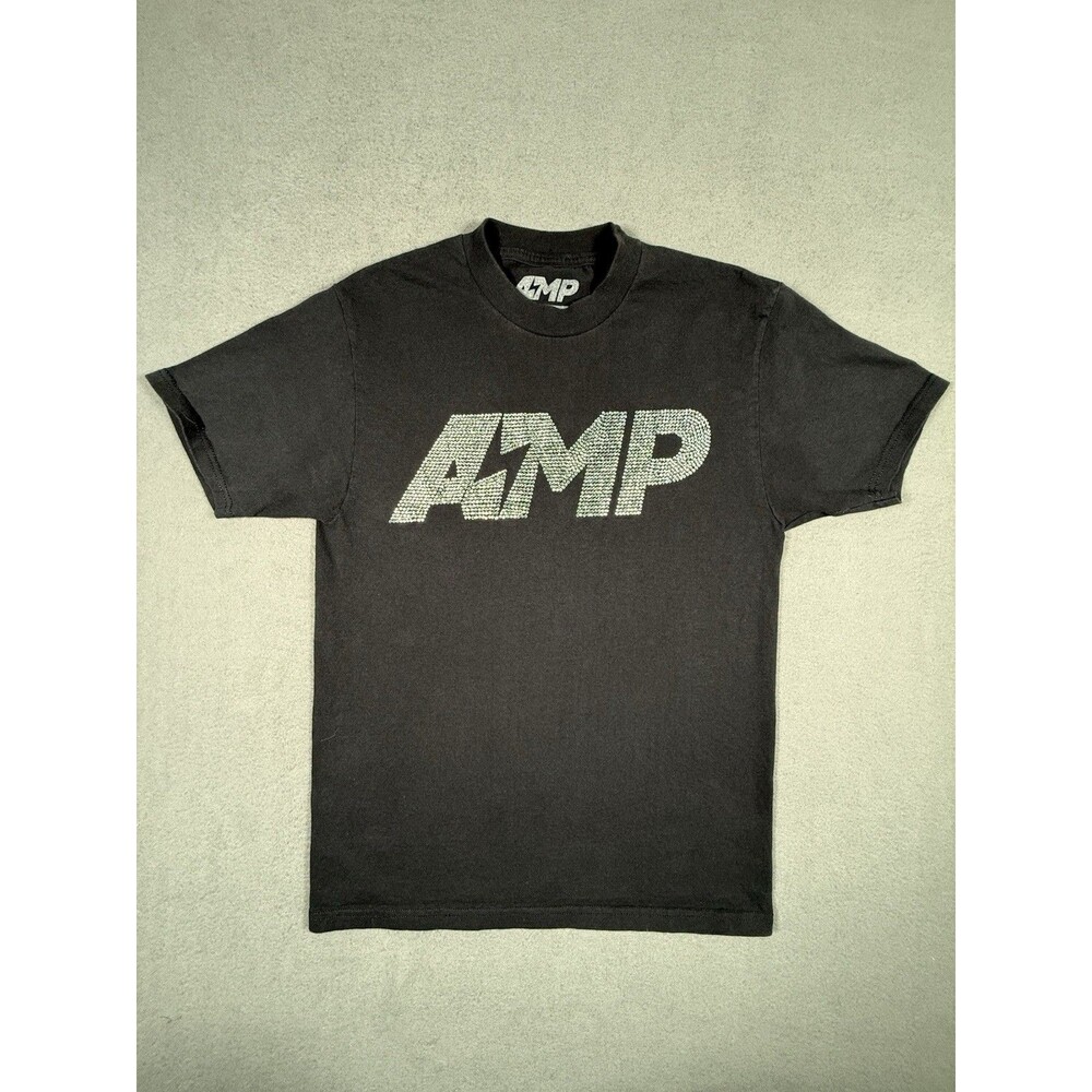 AMP "Any Means Possible" Black Rhinestone Logo T-Shirt - Size Small.   #0018